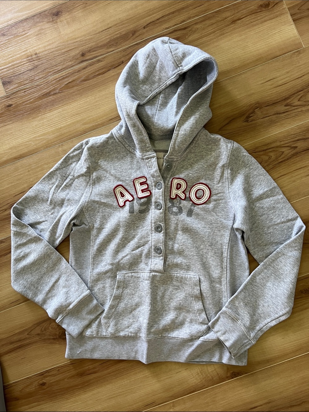 Aeropostale Light Gray Hoodie with Red Lettering